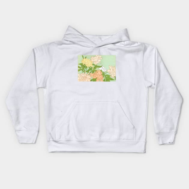 Vintage Victoriana Botanical Chrysanthemum Illustration Design Kids Hoodie by DankFutura